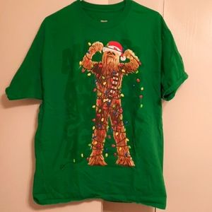 Hanes Star Wars Chubacca Christmas Green Tshirt XL